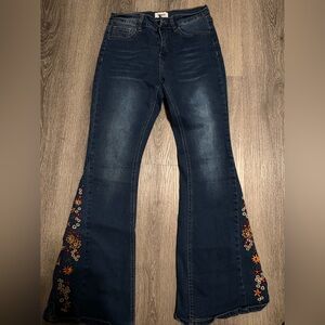 Embroidered Dark Blue Jeans